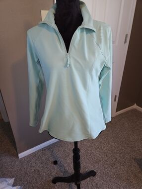 Chico's Mint Quarter-Zip Ribbed Pullover